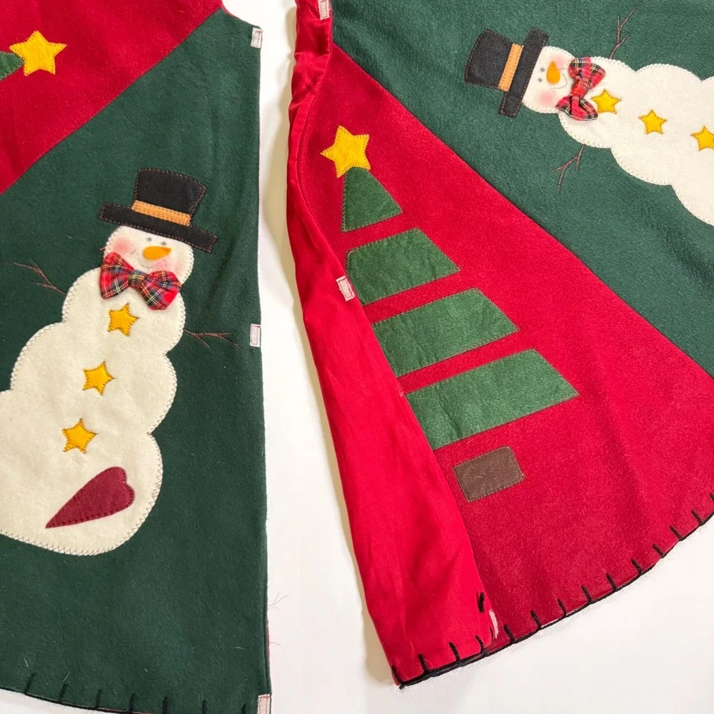 Felt Christmas Tree Skirt Red Green Snowman Tree Appliqué 44
